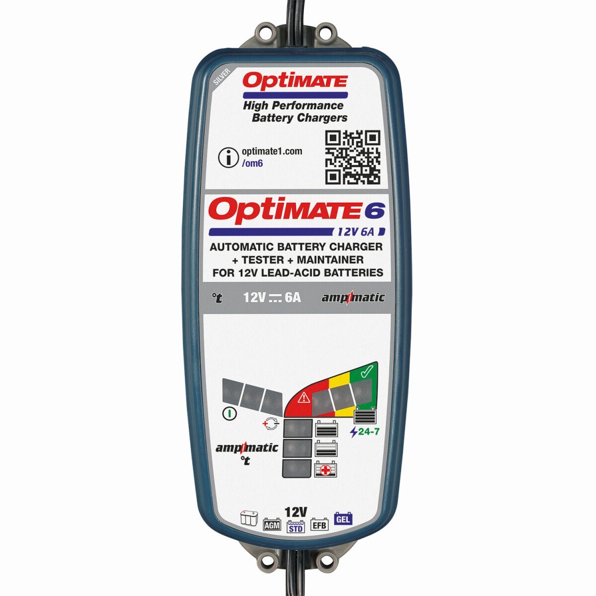 Optimate 6 Ampmatic Silver 6A Battery Charger Optimiser